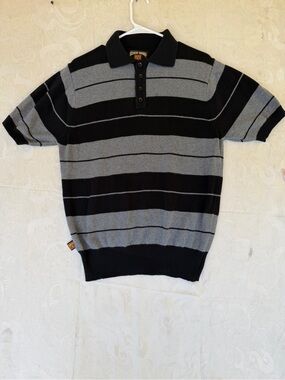 Charlie Brown FB County Men's Short-Sleeve Striped Polo in Black and Gray
